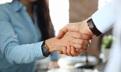 two people sharing hands in an office